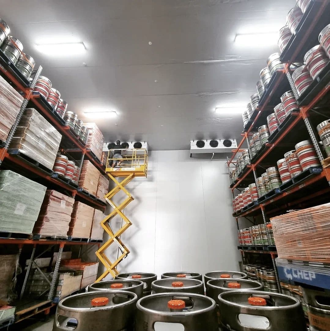 Commercial cool room refrigeration installation in a stocked venue